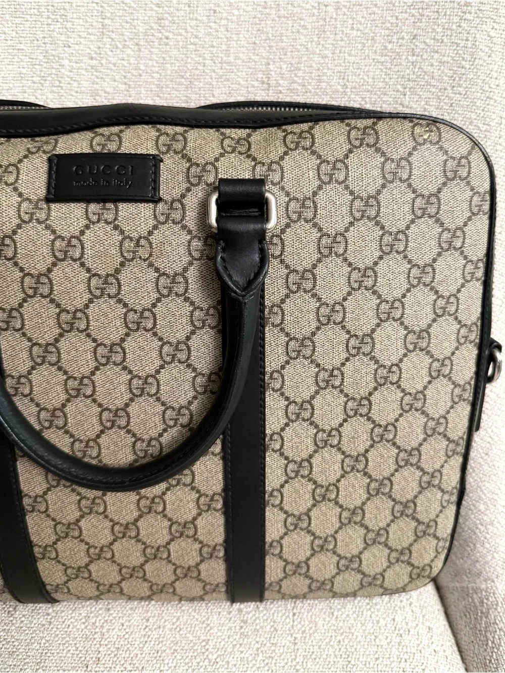 Authentic Gucci supreme laptop bag briefcase brown black leather unisex